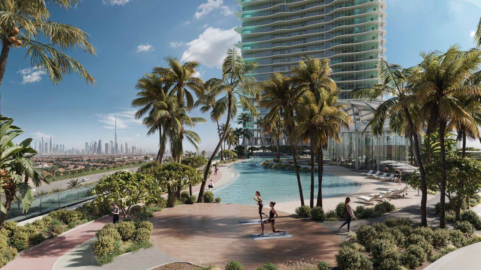 Laguna Residence — lagoon beach with Dubai skyline